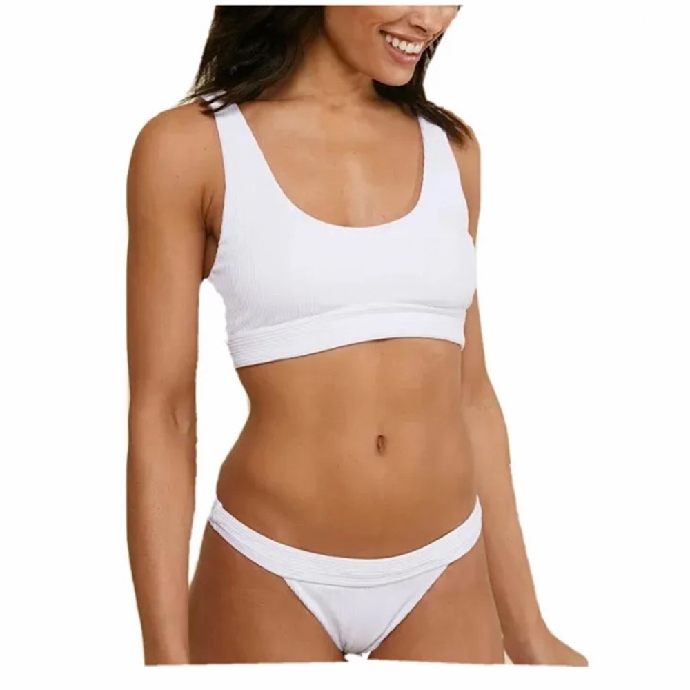 Andie Swim Banded Ribbed Cheeky White Bikini Bottom XL